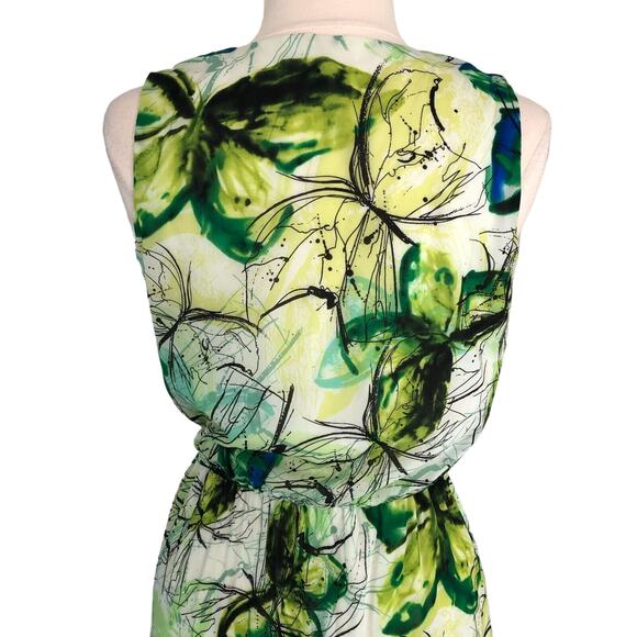 Darian Ruched A-Line Maxi Dress V Neck Sleeveless Geometric Motif Size Medium Gr - Picture 5 of 10